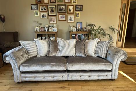 I have a splitting headache as DFS insist the sofa I ordered is BROWN – I think it’s shiny silver but what do you see?