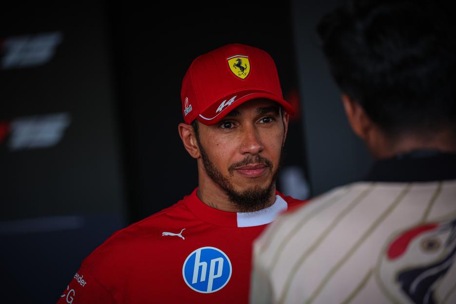 Lewis Hamilton in Ferrari gear at the Hungarian GP.