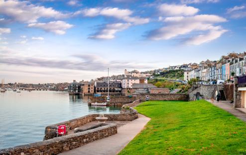 View of Falmouth, Cornwall harbor and waterfront.