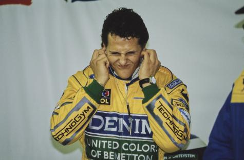 Michael Schumacher in his Benetton racing suit.