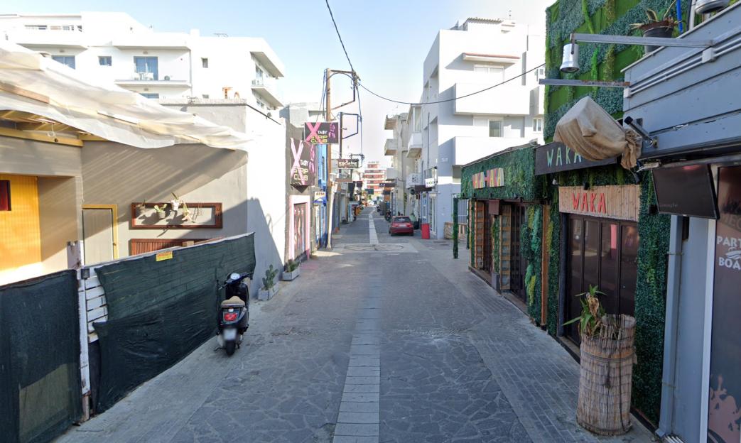 Orfanidou Street, a road full of bars and nightclubs in Rhodes.