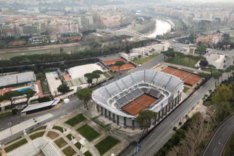 Aerial view of Stadio Centrale Del Tennis in Rome, Italy.