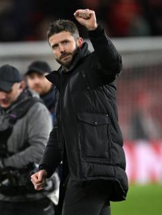 MIDDLESBROUGH, ENGLAND - JANUARY 09: Middlesbrough head coach Michael Carrick celebrates after the Carabao Cup Semi Final First Leg match between Middlesbrough and Chelsea at Riverside Stadium on January 09, 2024 in Middlesbrough, England. (Photo by Stu Forster/Getty Images)