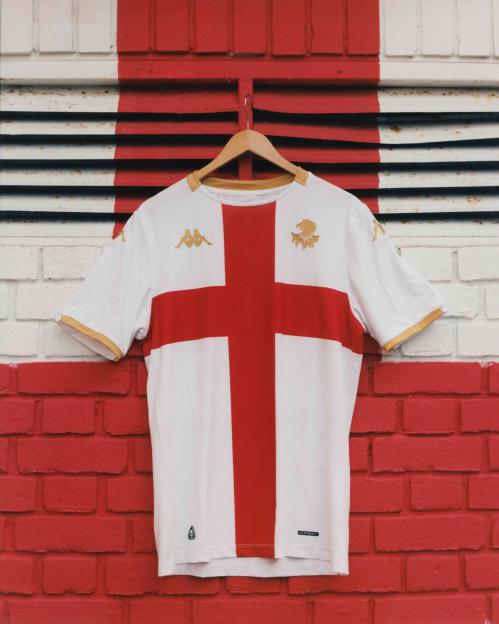 Genoa's new away jersey featuring a St. George's Cross.