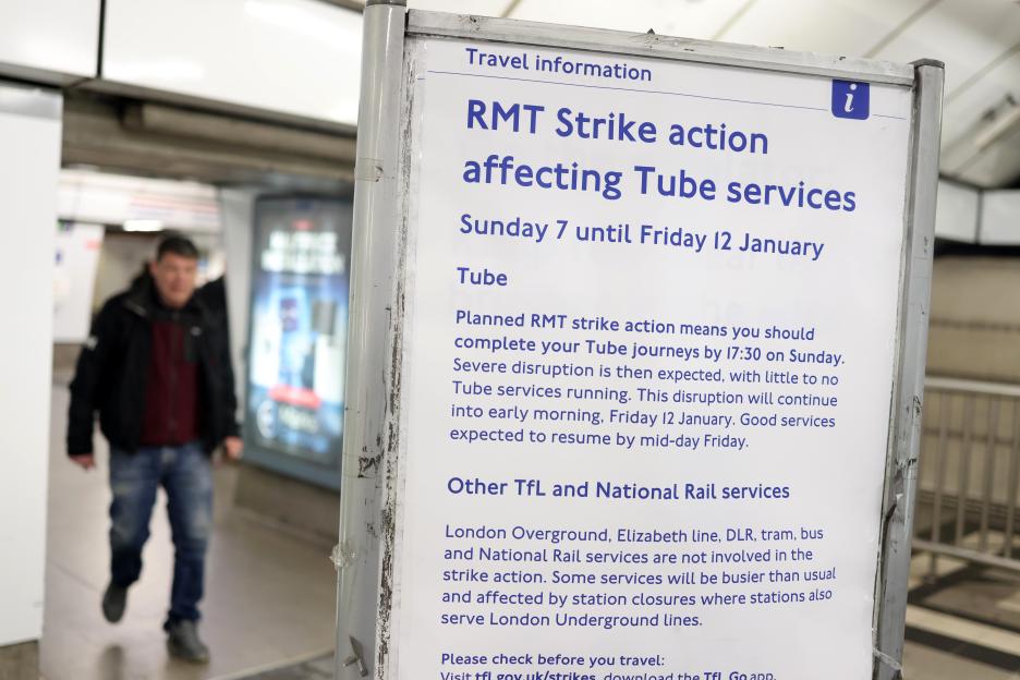London Underground strike notice: service disruption from Sunday to Friday.
