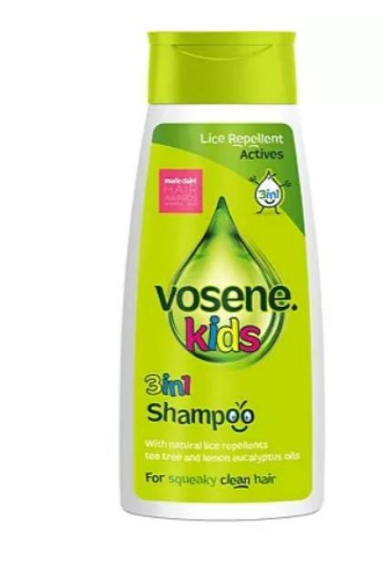 Vosene Kids 3in1 Shampoo with natural lice repellents.