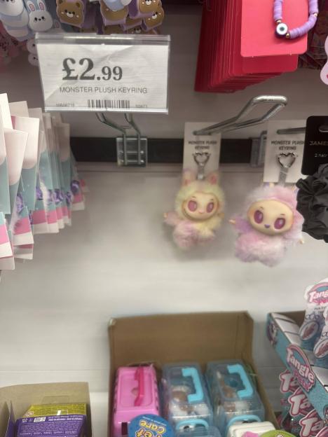 Two pastel-colored monster plush keyrings for £2.99.