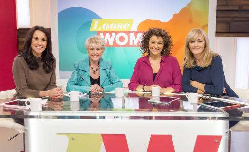 Andrea McLean, Gloria Hunniford, Nadia Sawalha, and Jane Moore on the set of Loose Women.