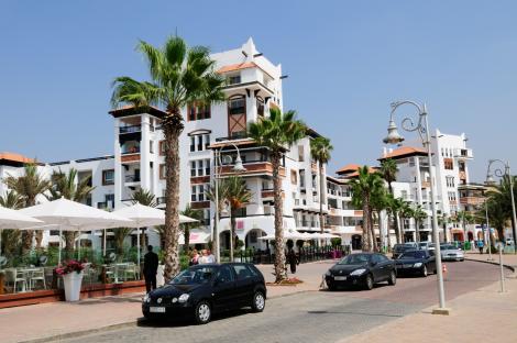 Shops and apartments in Agadir Marina, Morocco.