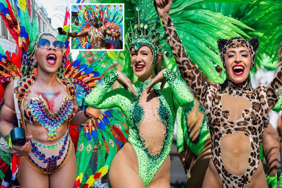 Notting Hill Carnival revellers don incredible feathers & fill streets with colour on final day of world-famous party