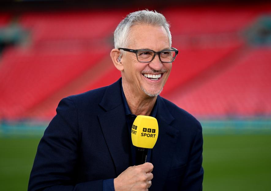 Gary Lineker presenting at a soccer match.