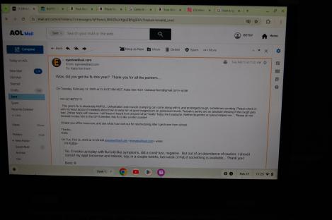 Screenshot of an email exchange discussing flu symptoms.