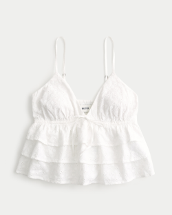 White eyelet Hollister blouse with tiered ruffle bottom.
