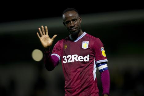 Albert Adomah of Aston Villa waving.