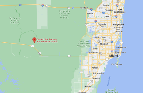 Map showing the location of Dade-Collier Training and Transition Airport near Miami.