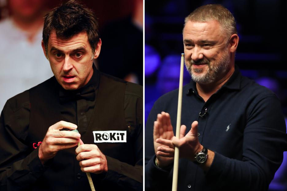 Collage of Ronnie O'Sullivan holding a snooker cue and Stephen Hendry smiling while holding a snooker cue.