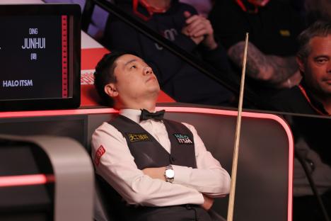 Ding Junhui during his match against Luca Brecel (not pictured) during day nine of the Halo World Snooker Championship at the Crucible Theatre, Sheffield. Picture date: Sunday April 27, 2025. PA Photo. See PA story SNOOKER World. Photo credit should read: Richard Sellers/PA Wire. RESTRICTIONS: Use subject to restrictions. Editorial use only, no commercial use without prior consent from rights holder.