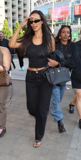 Maya Jama leaving Wembley Stadium after a soccer match.