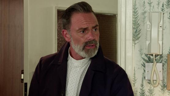 Billy Mayhew from Coronation Street looking concerned.