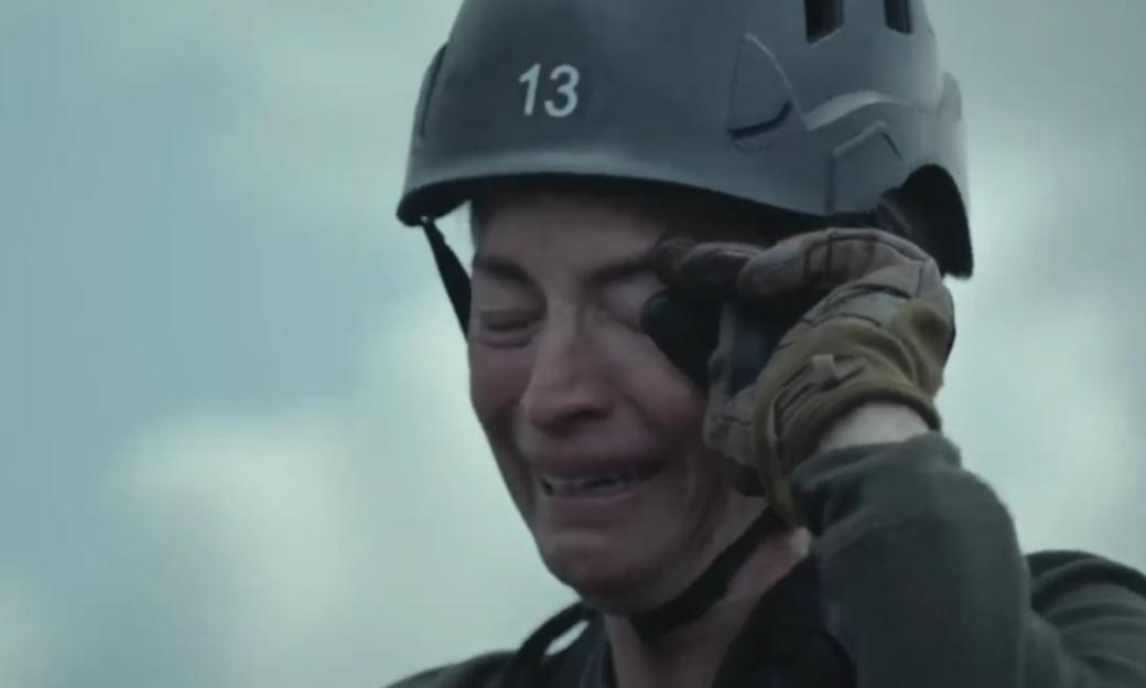 Rebecca Loos crying after quitting a challenge on Celeb SAS: Who Dares Wins.