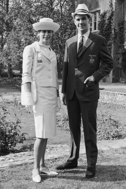Long jumper Mary Bignal Rand and sprinter Menzies Campbell in their British Olympic Athletics team uniforms.