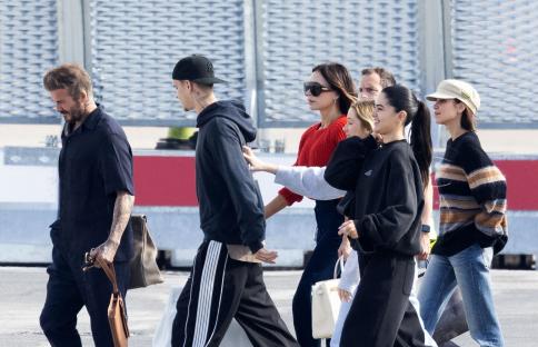 The Beckham family leaving after celebrating David Beckham's 50th birthday.