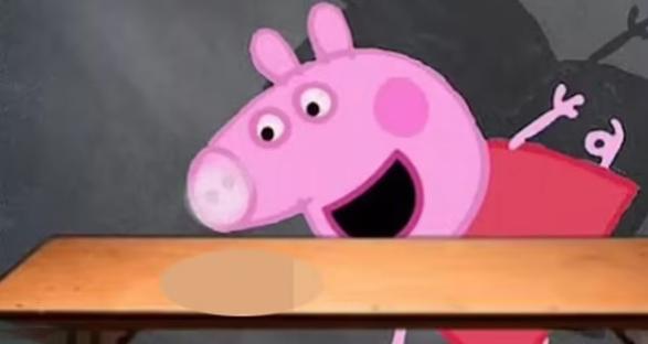 Illustration of Peppa Pig at a table.