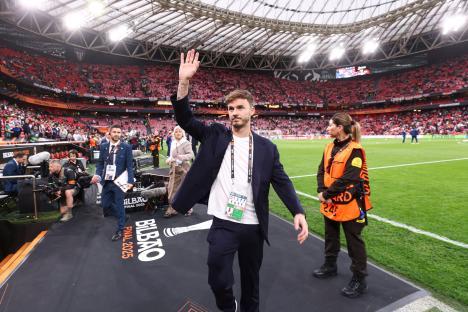James Maddison of Tottenham Hotspur arriving at the Europa League Final in Bilbao.