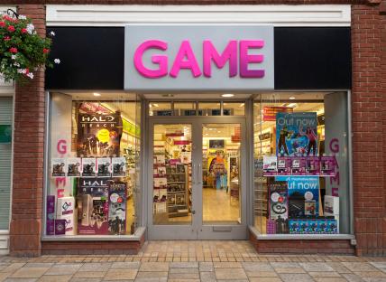 GAME store front with video game displays.