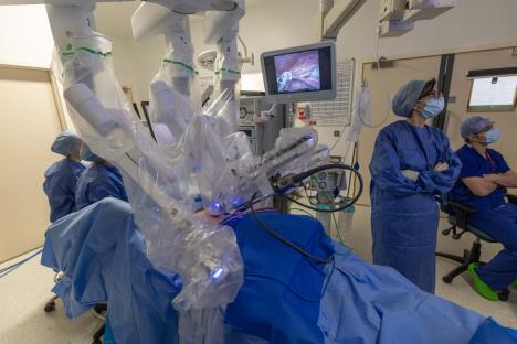 Robotic surgery in progress.