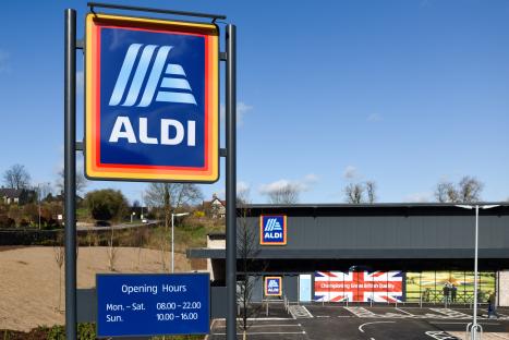 Aldi supermarket opening in Bakewell, UK.