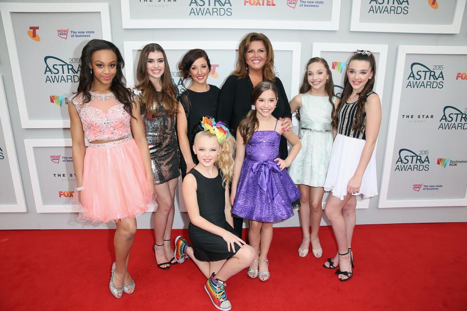 Abby Lee Miller and the cast of Dance Moms arrive at the 2015 ASTRA Awards.