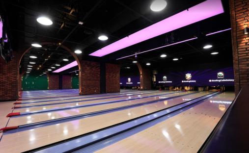 Bowling alley with multiple lanes.