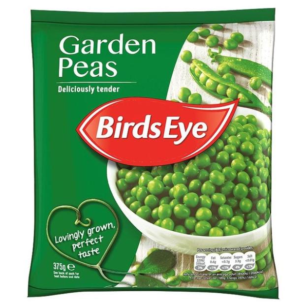 Birds Eye Garden Peas packaging.