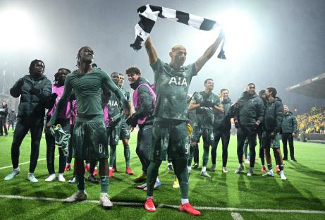 Tottenham Hotspur players celebrating a victory.
