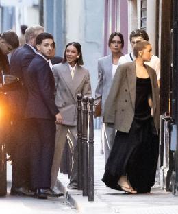 The Beckham family leaving a restaurant in Paris.