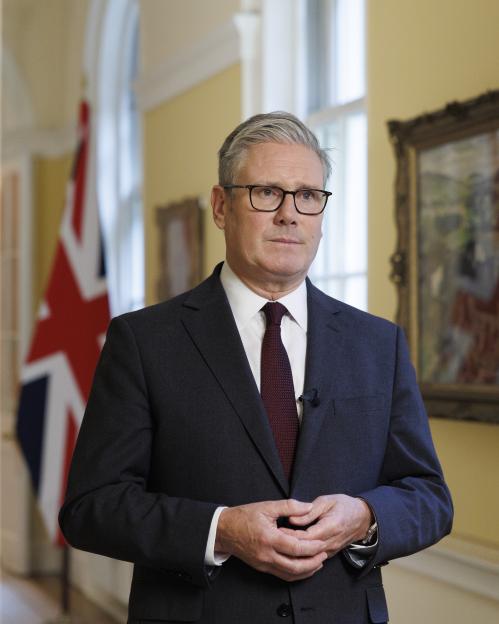 British Prime Minister Keir Starmer recording a video message on the recognition of Palestine.