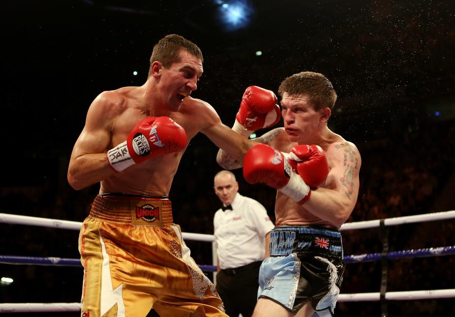 Ricky Hatton (Great Britain) boxing Vyacheslav Senchenko (Ukraine) in a welterweight bout.