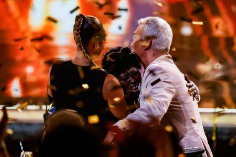 Alesha Dixon hugging a crying contestant after a Golden Buzzer on Britain's Got Talent.