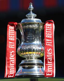 LONDON, ENGLAND - MARCH 1: Detailed view of The Emirates FA Cup Trophy on display ahead of kick off at Selhurst Park Stadium during the Emirates FA Cup Fifth Round match between Crystal Palace and Millwall at Selhurst Park on March 1, 2025 in London, England. (Photo by Crystal Pix/MB Media/Getty Images)