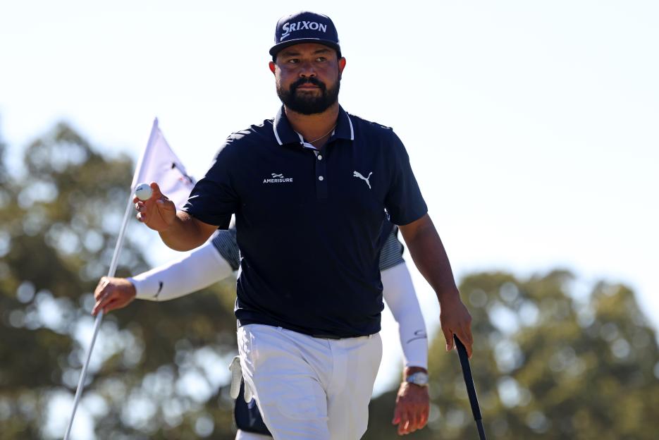 J.J. Spaun reacting to his putt on the 13th green at the Procore Championship 2025.