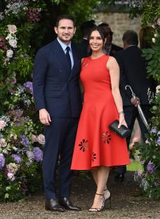 HOOK, HAMPSHIRE - AUGUST 07: (EMBARGOED FOR PUBLICATION IN UK NEWSPAPERS UNTIL 24 HOURS AFTER CREATE DATE AND TIME) Frank Lampard and Christine Lampard seen arriving at the wedding of Ant McPartlin and Anne-Marie Corbett at St Michael's Church in Heckfield on August 07, 2021 in Hook, Hampshire. (Photo by Karwai Tang/WireImage)