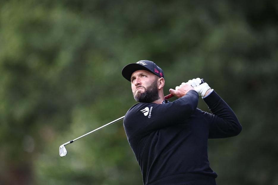 Jon Rahm teeing off at the BMW PGA Championship.
