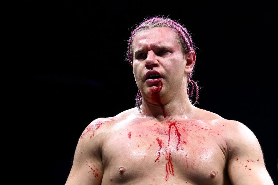 Bloody boxer after a fight.