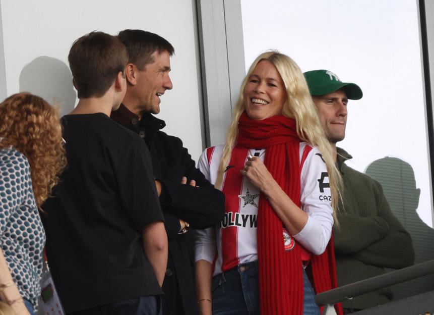Model and actress Claudia Schiffer in the stands at the GTech Community Stadium.