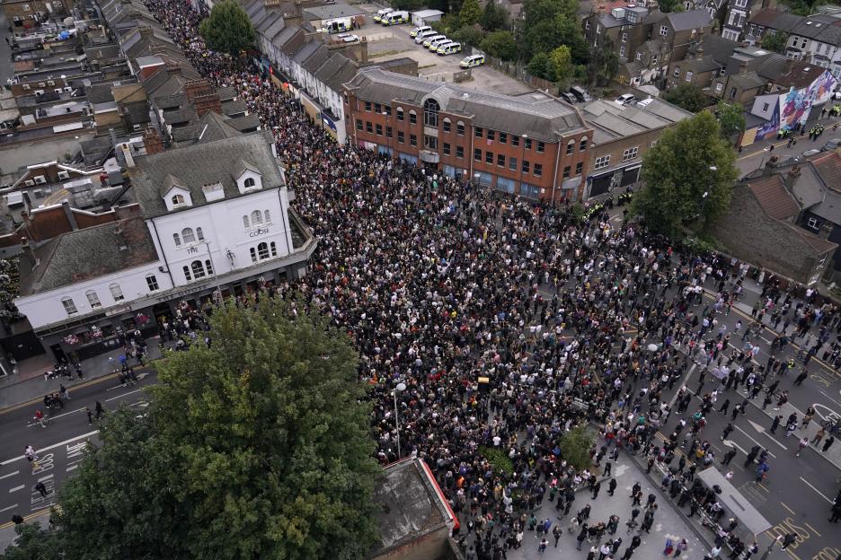 Aerial view of a large protest.
