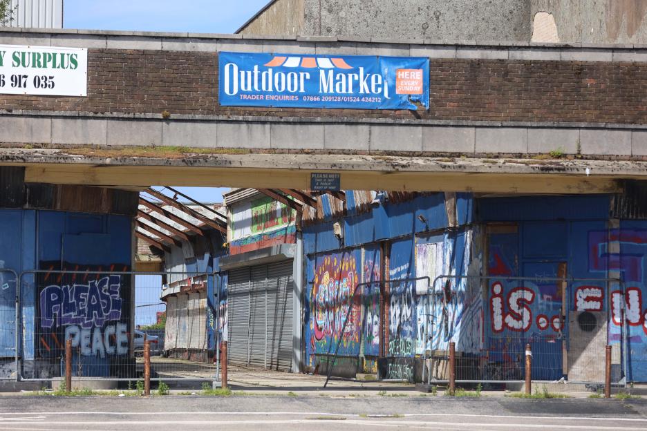 Derelict shops in Morecambe Bay.