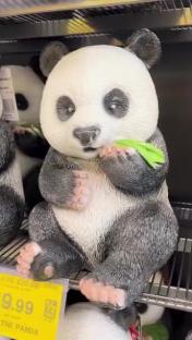 Panda figurine eating bamboo.