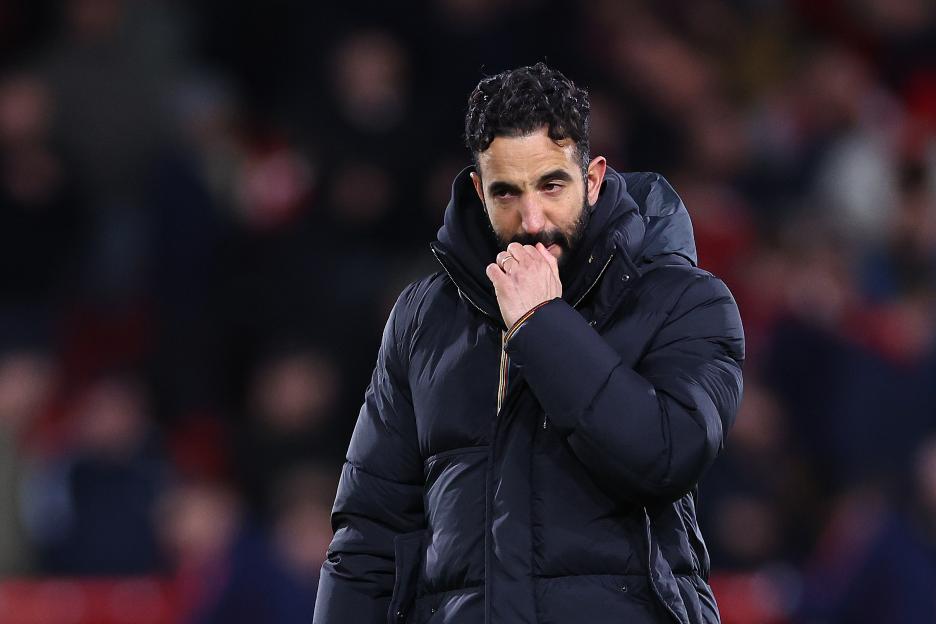 Ruben Amorim, Manchester United head coach, looking dejected.