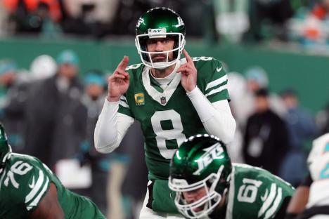 Aaron Rodgers, New York Jets quarterback, at a game.